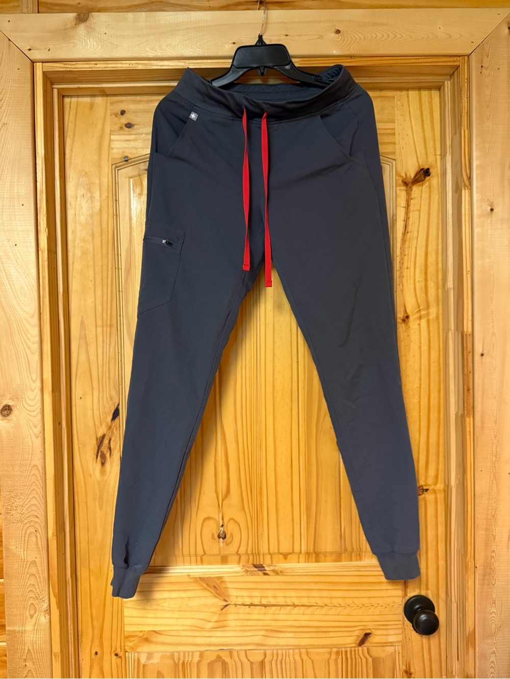 Women’s figs charcoal Gray Jogger Pants with Red Drawstring